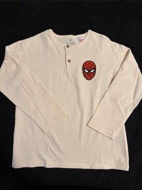 H&M Cream Long-Sleeve Henley with Red Spider Patch - Kids